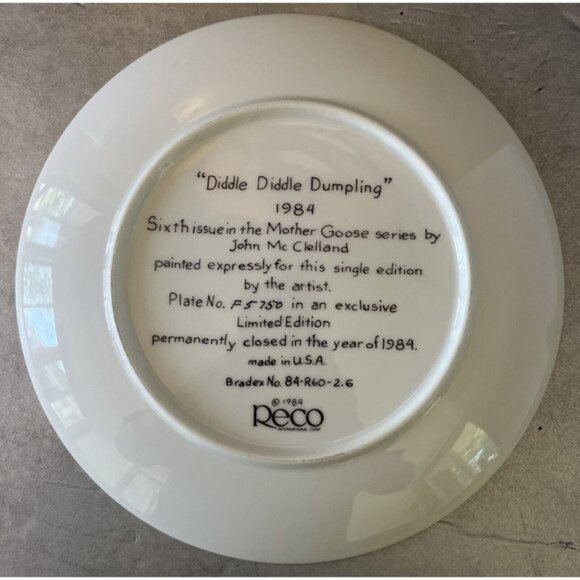Diddle Diddle Dumpling John McClelland Mother Goose Vintage Plate 1984 Box/Cert - Picture 3 of 9